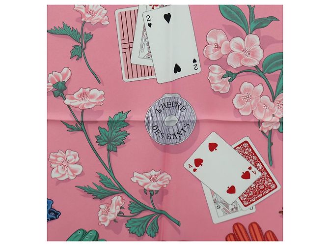 Hermès Foulard HERMES Carre 90 ""L'Heure des Gants"" in seta rosa Auth LNZ365SAM - vista 6