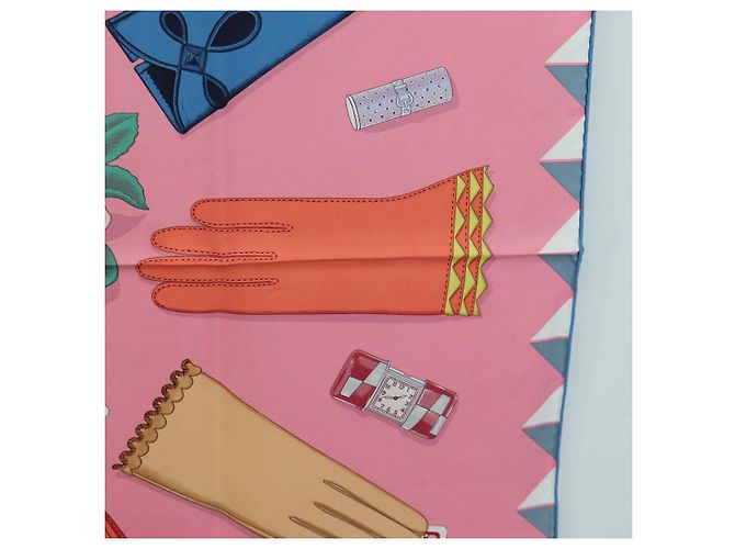 Hermès Foulard HERMES Carre 90 ""L'Heure des Gants"" in seta rosa Auth LNZ365SAM - vista 7
