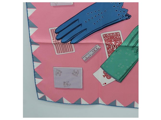 Hermès Foulard HERMES Carre 90 ""L'Heure des Gants"" in seta rosa Auth LNZ365SAM - vista 8