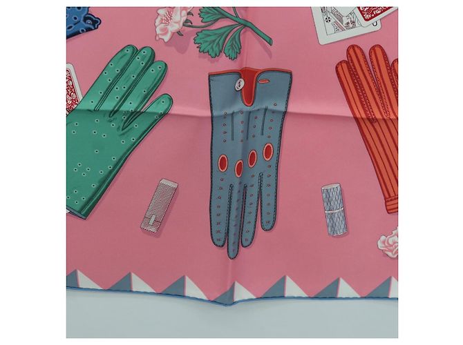 Hermès Foulard HERMES Carre 90 ""L'Heure des Gants"" in seta rosa Auth LNZ365SAM - vista 9