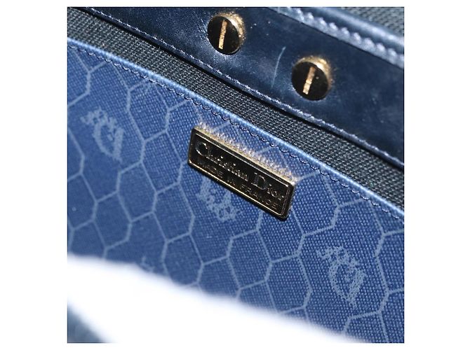 Christian Dior Borsa a Spalla in Tela Honeycomb PVC Blu Navy Oro Auth BA11145 D'oro - vista 10