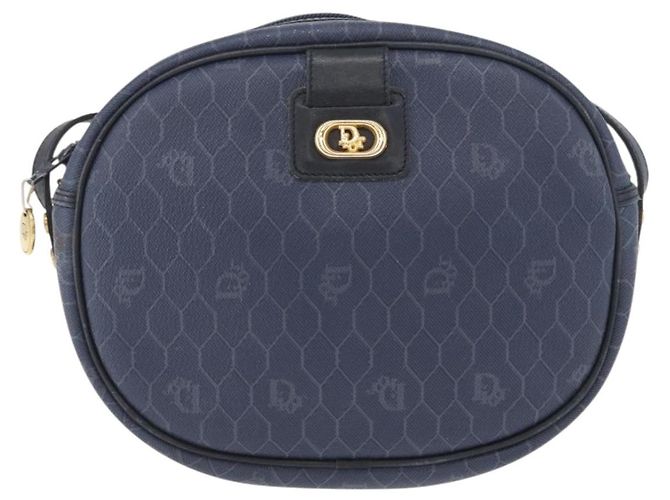 Christian Dior Borsa a Spalla in Tela Honeycomb PVC Blu Navy Oro Auth BA11145 D'oro - vista 13