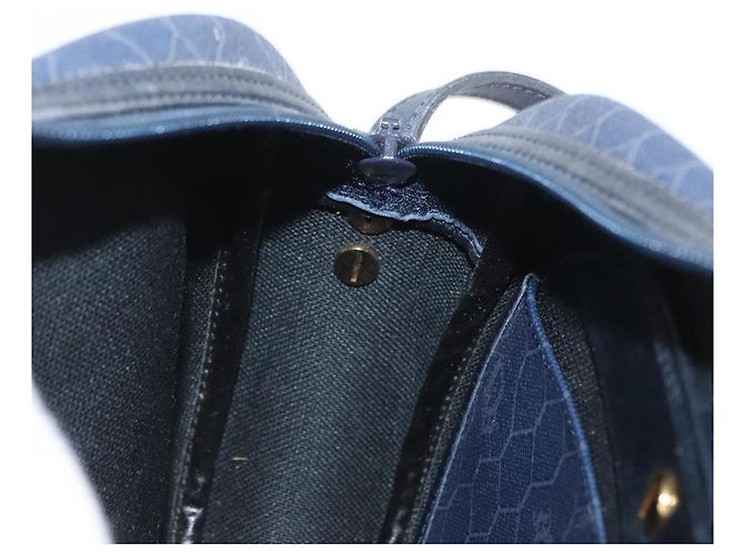 Christian Dior Borsa a Spalla in Tela Honeycomb PVC Blu Navy Oro Auth BA11145 D'oro - vista 20