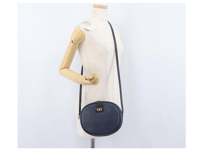 Christian Dior Borsa a Spalla in Tela Honeycomb PVC Blu Navy Oro Auth BA11145 D'oro - vista 22