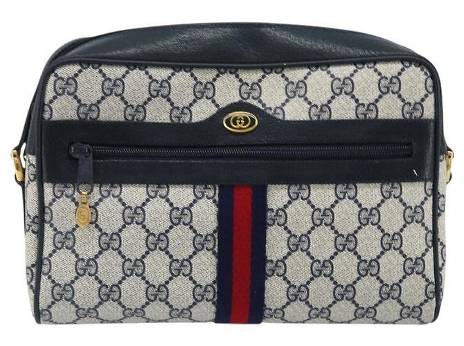 Borsa a Spalla Gucci GG Supreme Sherry Line PVC Blu Navy Oro 68 02 005 Auth ARZ344 D'oro - vista 13