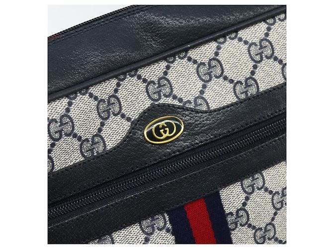 Borsa a Spalla Gucci GG Supreme Sherry Line PVC Blu Navy Oro 68 02 005 Auth ARZ344 D'oro - vista 18