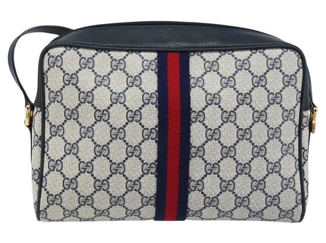 Borsa a Spalla Gucci GG Supreme Sherry Line PVC Blu Navy Oro 68 02 005 Auth ARZ344 D'oro - vista 2