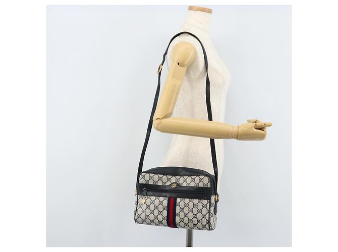 Borsa a Spalla Gucci GG Supreme Sherry Line PVC Blu Navy Oro 68 02 005 Auth ARZ344 D'oro - vista 25
