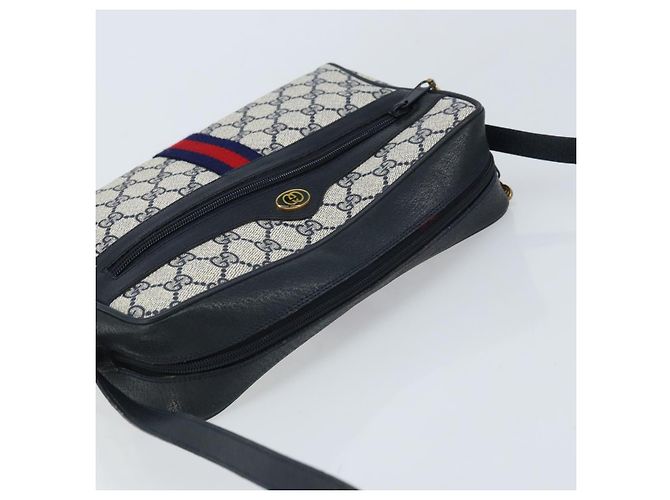 Borsa a Spalla Gucci GG Supreme Sherry Line PVC Blu Navy Oro 68 02 005 Auth ARZ344 D'oro - vista 6