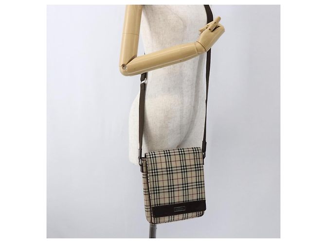 Burberry Borsa a Spalla Nova Check in Tela Beige Argento Auth fm5222 - vista 22