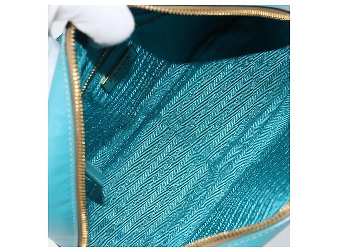 Saffiano PRADA Borsa a Mano in Pelle Safiano Oro Verde Smeraldo Auth 171445V D'oro - vista 9