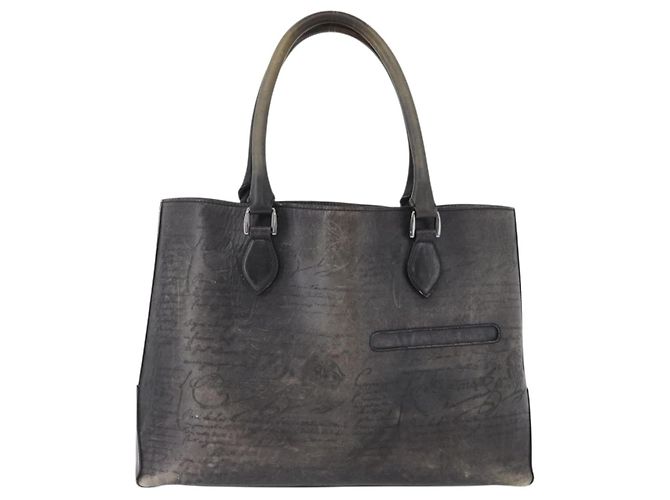 Berluti Calligraphy To Joule Tote Bag aus schwarzem Leder mit Silber authentisch 172921 - Ansicht 13