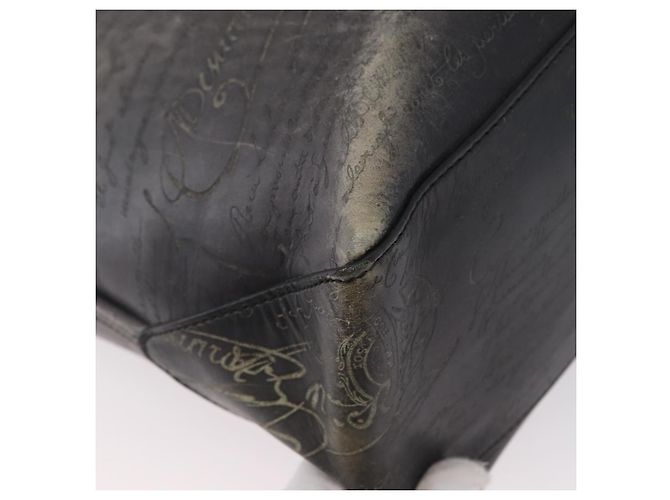 Berluti Calligraphy To Joule Tote Bag aus schwarzem Leder mit Silber authentisch 172921 - Ansicht 15
