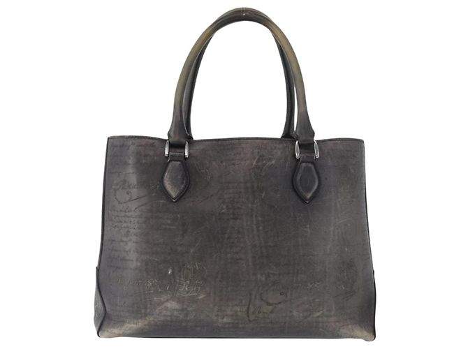 Berluti Calligraphy To Joule Tote Bag aus schwarzem Leder mit Silber authentisch 172921 - Ansicht 2
