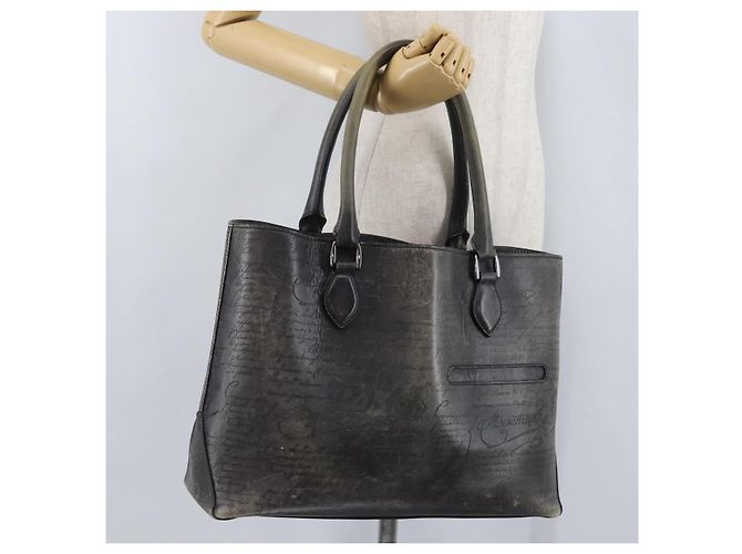 Berluti Calligraphy To Joule Tote Bag aus schwarzem Leder mit Silber authentisch 172921 - Ansicht 21