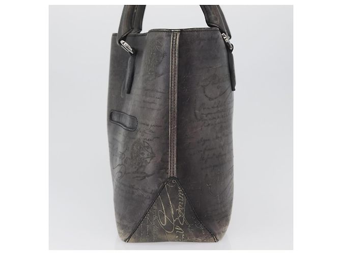 Berluti Calligraphy To Joule Tote Bag aus schwarzem Leder mit Silber authentisch 172921 - Ansicht 3