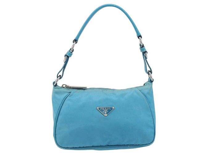 PRADA Schultertasche Nylon Hellblau Silber Auth LNZ298 - Ansicht 13