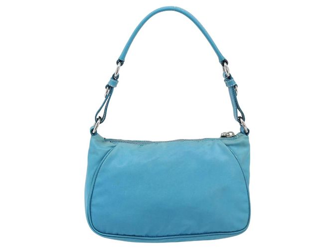 PRADA Schultertasche Nylon Hellblau Silber Auth LNZ298 - Ansicht 2