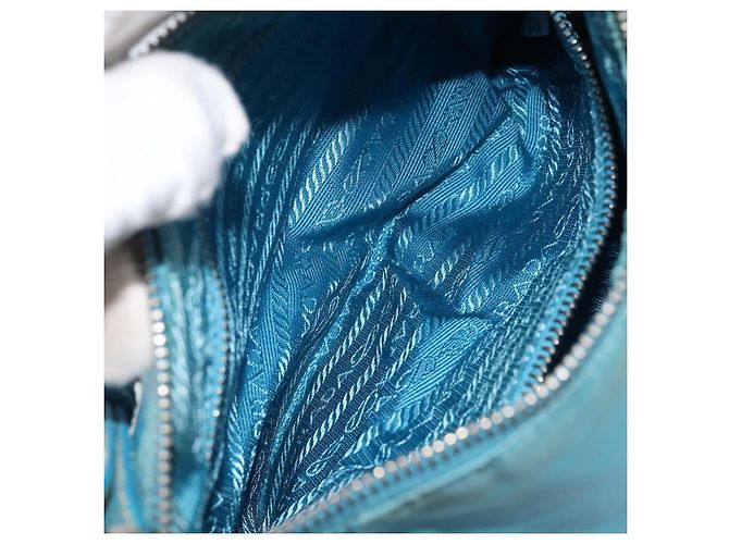 PRADA Schultertasche Nylon Hellblau Silber Auth LNZ298 - Ansicht 24