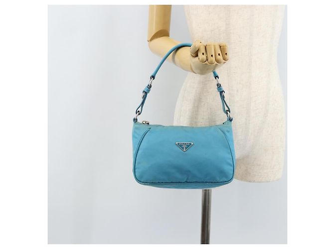 PRADA Schultertasche Nylon Hellblau Silber Auth LNZ298 - Ansicht 25