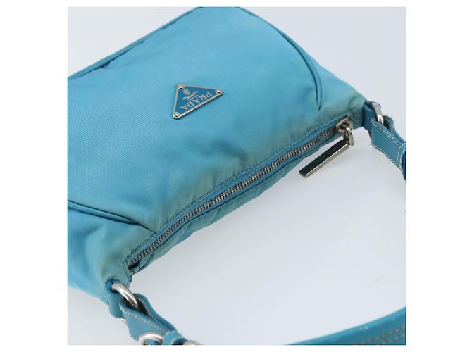 PRADA Schultertasche Nylon Hellblau Silber Auth LNZ298 - Ansicht 6