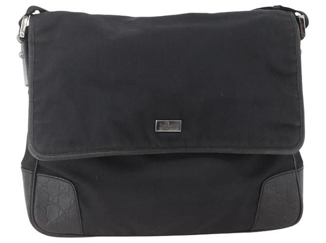 Bolsa de Ombro Guccissima em Lona Preta e Prata da GUCCI 162410 Auth bs33484 Preto - vista 13