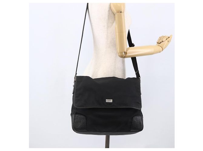 Bolsa de Ombro Guccissima em Lona Preta e Prata da GUCCI 162410 Auth bs33484 Preto - vista 23