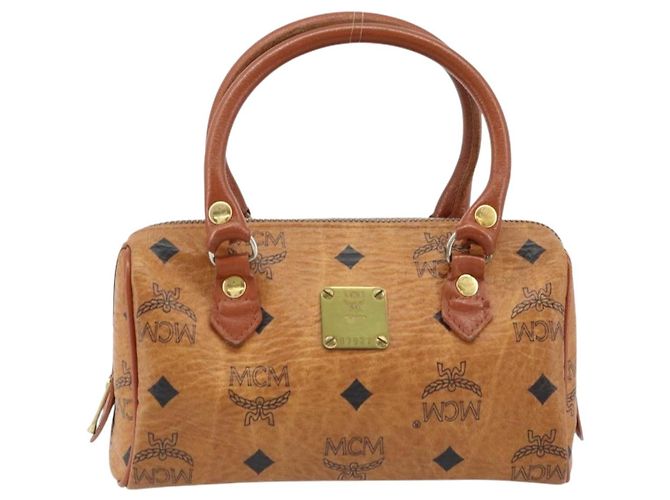 Borsa Boston Mini Vicetos Logogram MCM in PVC Marrone Oro Auth gh1736 D'oro - vista 13