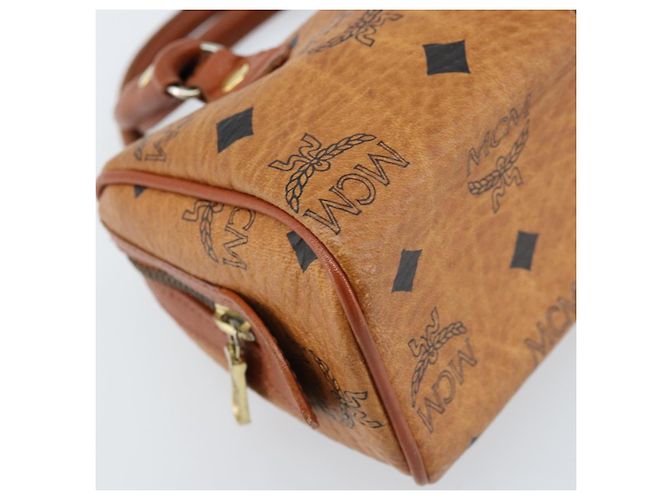 Borsa Boston Mini Vicetos Logogram MCM in PVC Marrone Oro Auth gh1736 D'oro - vista 14