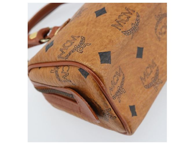 Borsa Boston Mini Vicetos Logogram MCM in PVC Marrone Oro Auth gh1736 D'oro - vista 16