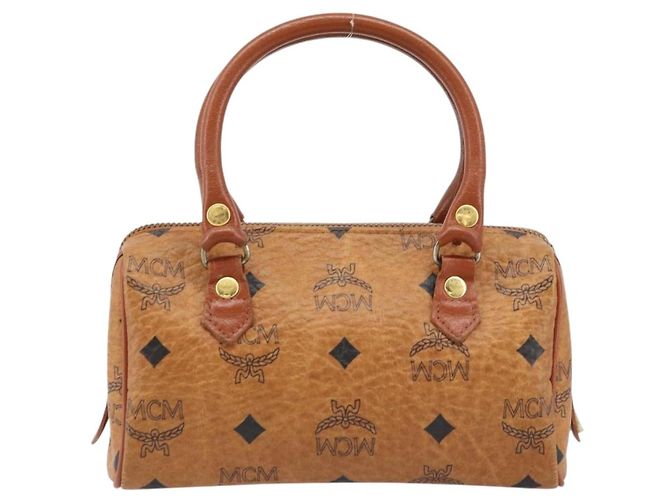 Borsa Boston Mini Vicetos Logogram MCM in PVC Marrone Oro Auth gh1736 D'oro - vista 2