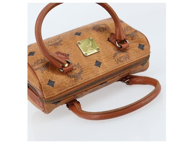 Borsa Boston Mini Vicetos Logogram MCM in PVC Marrone Oro Auth gh1736 D'oro - vista 6