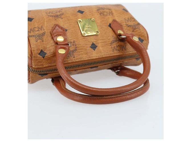 Borsa Boston Mini Vicetos Logogram MCM in PVC Marrone Oro Auth gh1736 D'oro - vista 7