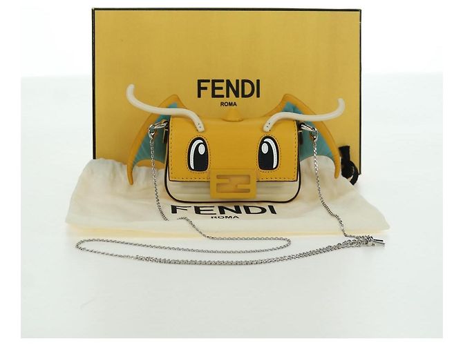Borsa a secchiello Nano Drago in pelle FENDI x FRGMT x POKMON Gialla Auth 166961SM Argento Giallo - vista 12
