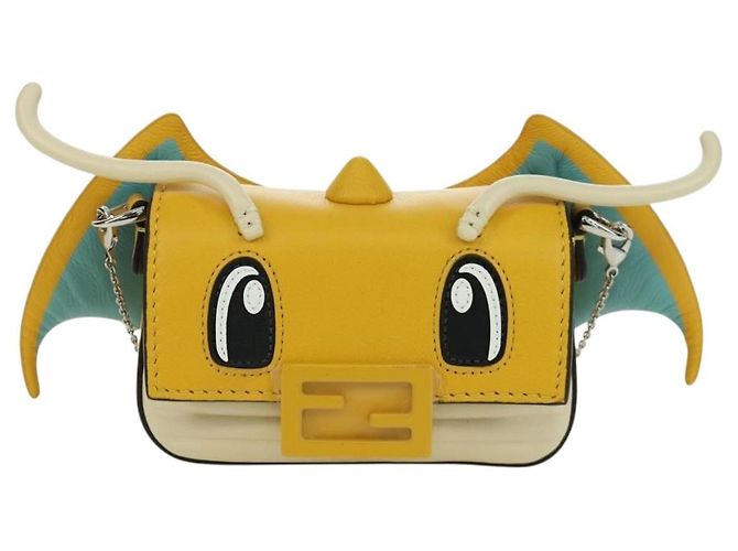 Borsa a secchiello Nano Drago in pelle FENDI x FRGMT x POKMON Gialla Auth 166961SM Argento Giallo - vista 13