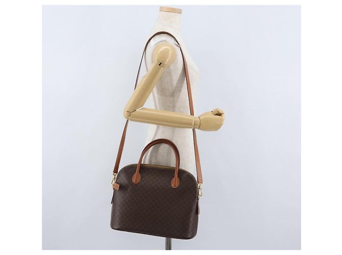 Céline Borsa a mano in tela Macadam CELINE in pelle PVC 2 in 1 marrone oro Auth ki6435 D'oro - vista 24
