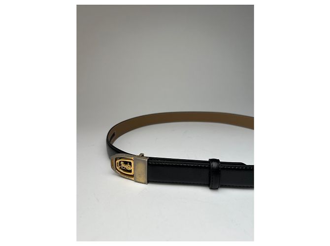 Céline Vintage Celine Paris Gürtel aus schwarzem Leder mit Schlangenprägung - Ansicht 2