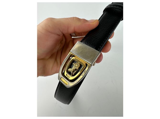 Céline Vintage Celine Paris Gürtel aus schwarzem Leder mit Schlangenprägung - Ansicht 3