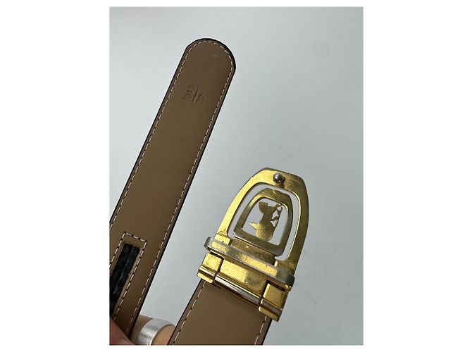 Céline Vintage Celine Paris Gürtel aus schwarzem Leder mit Schlangenprägung - Ansicht 4