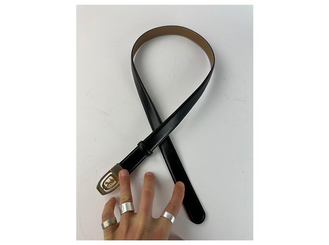Céline Vintage Celine Paris Gürtel aus schwarzem Leder mit Schlangenprägung - Ansicht 5