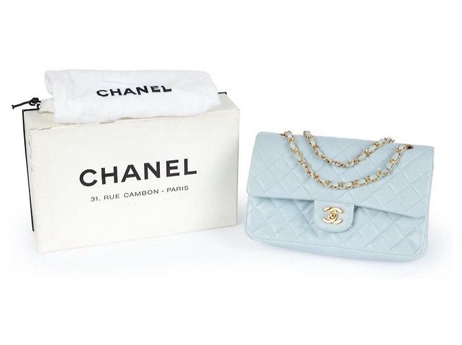 Chanel Timeless Schultertasche doppeltes Flap himmelblau Lammleder Hellblau - Ansicht 4
