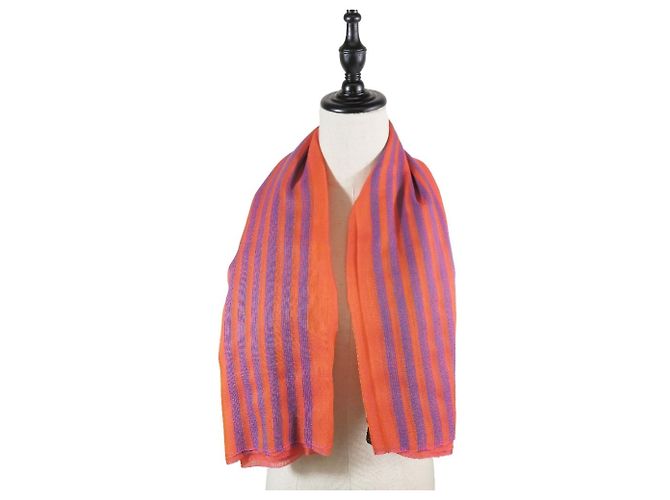 Plume Stola in cashmere e seta Hermès in blu e arancione - vista 3