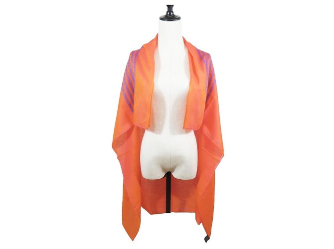 Plume Stola in cashmere e seta Hermès in blu e arancione - vista 4