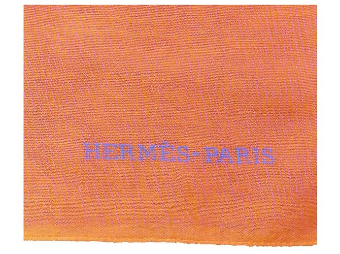 Plume Stola in cashmere e seta Hermès in blu e arancione - vista 6