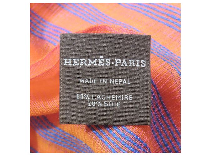Plume Stola in cashmere e seta Hermès in blu e arancione - vista 8