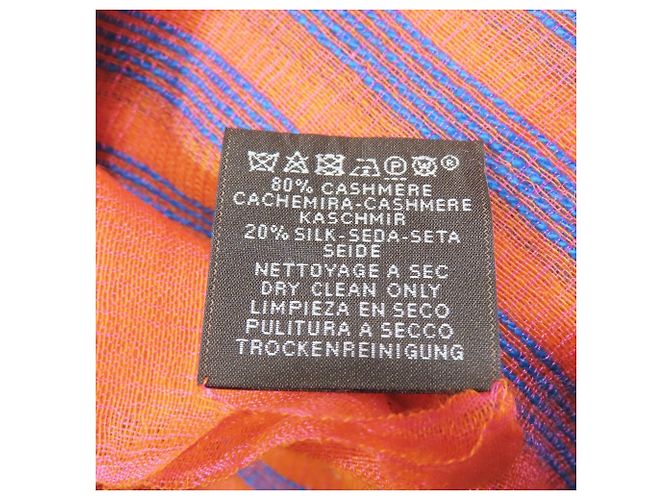 Plume Stola in cashmere e seta Hermès in blu e arancione - vista 9