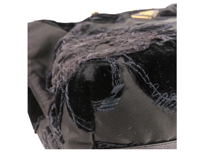 Prada Samtblumen Nylon Tote Bag Schwarz - Ansicht 10