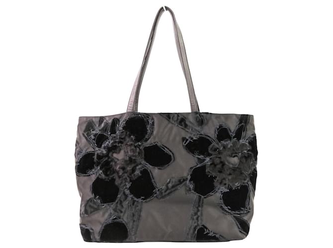 Prada Samtblumen Nylon Tote Bag Schwarz - Ansicht 2