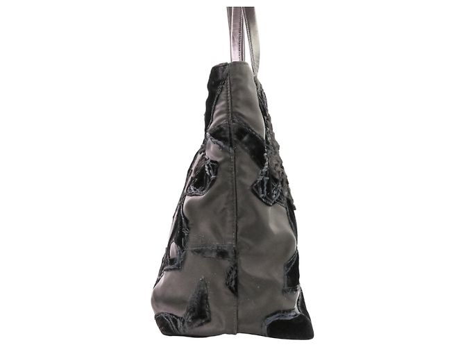 Prada Samtblumen Nylon Tote Bag Schwarz - Ansicht 3