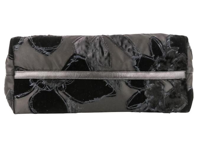 Prada Samtblumen Nylon Tote Bag Schwarz - Ansicht 4